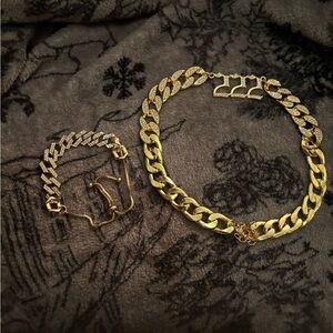 Gold Chain Necklace with Rhinestone Accents